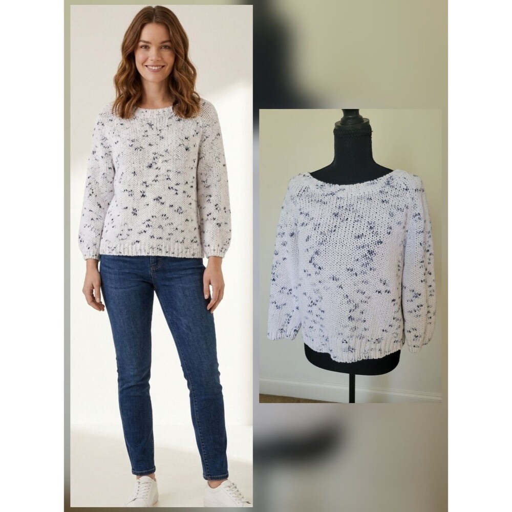 American Eagle Speckled Chunky Knit Crewneck Sweater Cotton Blue/White Size M/L
